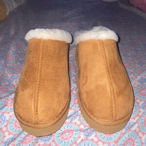 Tan Shearling Lined Slippers